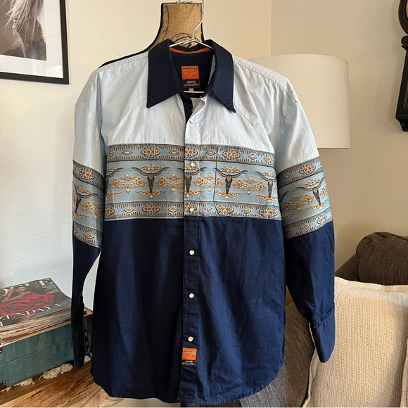 Rodeo Carte D'identite
Western Shirt Adult Men's Medium Blue and Gold - Picture 11 of 11